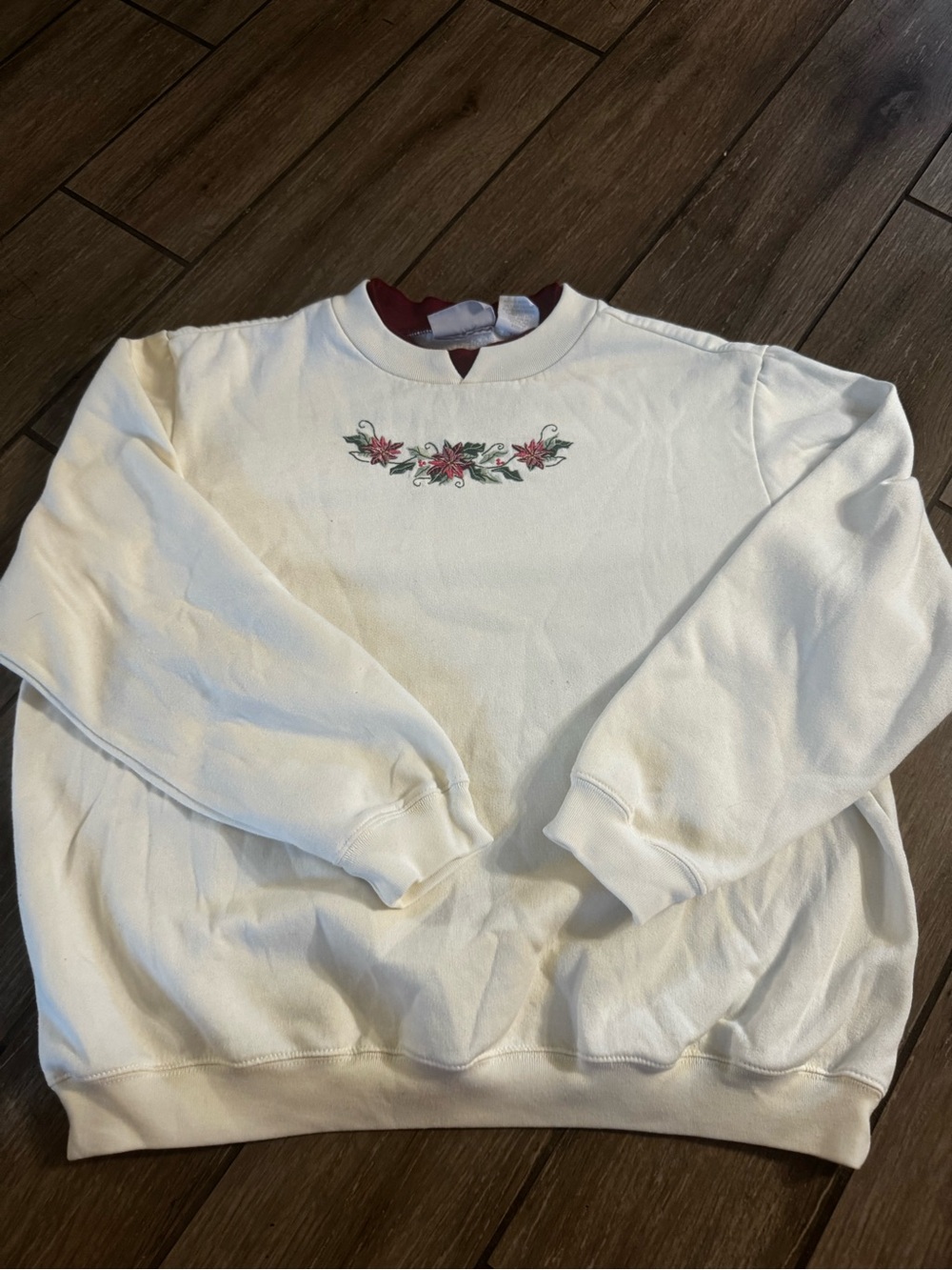 Blair Cream Crewneck Sweater with Pink Floral Embroidery